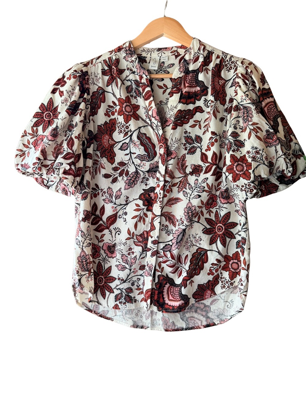 Joie Floral Blouse XS Petite Balloon Sleeve Boho Button Front